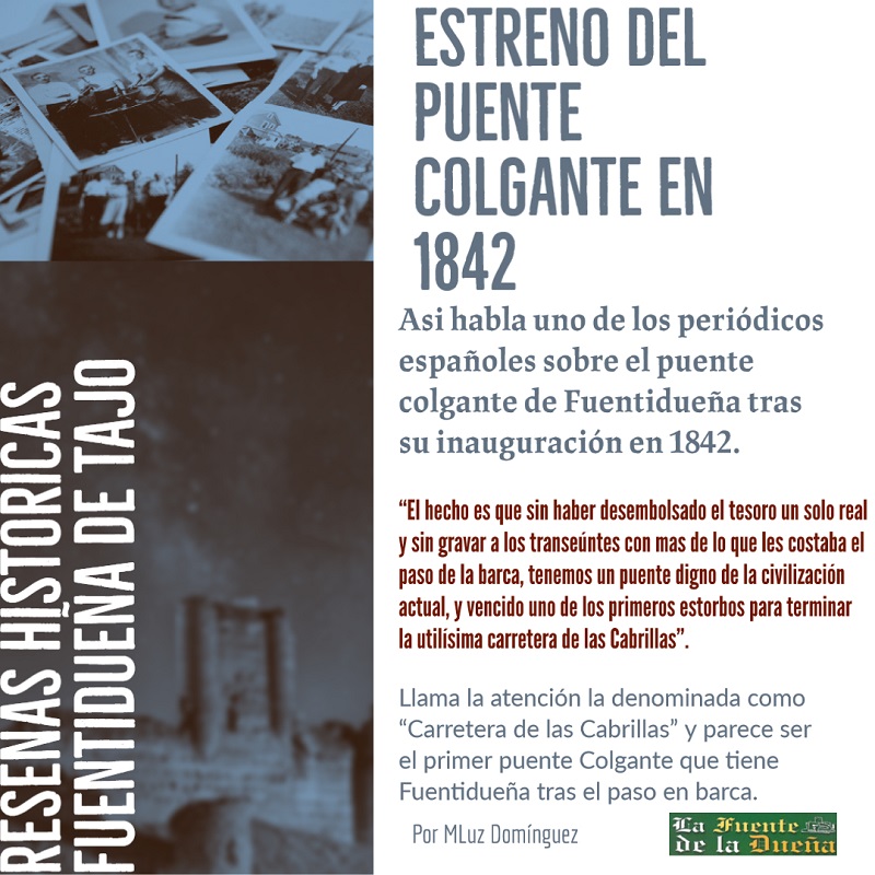 Reseñas históricas de Fuentidueña: Estreno del Puente Colgante de 1842
