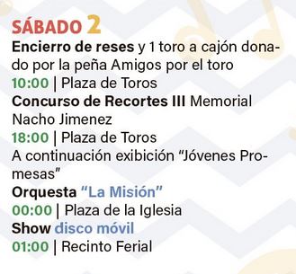 Actos programados este sábado en las fiestas de Villarejo